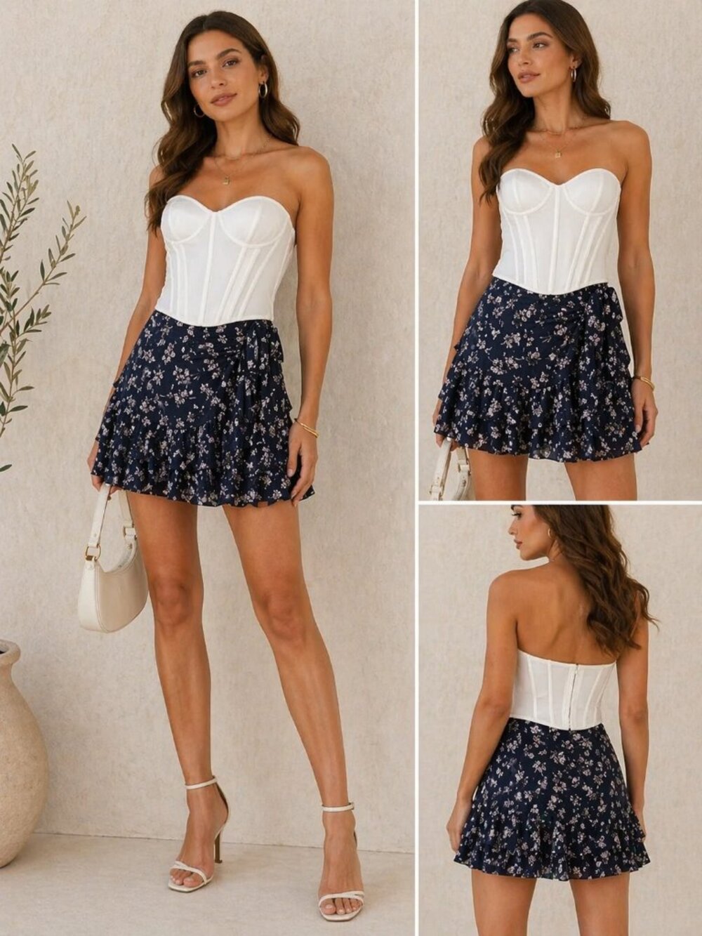 Cinq à Sept Carson Floral Mini Skirt – Navy Multi Silk Ruffle | Size 8 | MSRP $3 - Picture 2 of 6